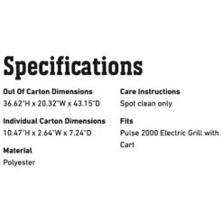 Weber Premium Grill Cover For Pulse 2000 Grill On Cart (WEB-7181) -Outdoor Grilling - Weber web 7181 spec a 05 22