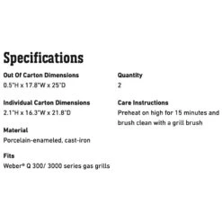Weber Grates For Q 300/3000 Series Grills (WEB-7646) 13 Weber Grates For Q 300/3000 Series Grills (WEB-7646) -Outdoor Grilling - Weber web 7646 spec a 05 22