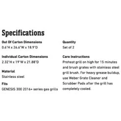 Weber Crafted Stainless Steel Grates For Genesis 300 Series Grills (WEB-7852) 7 Weber Crafted Stainless Steel Grates For Genesis 300 Series Grills (WEB-7852) -Outdoor Grilling - Weber web 7852 spec a 05 22